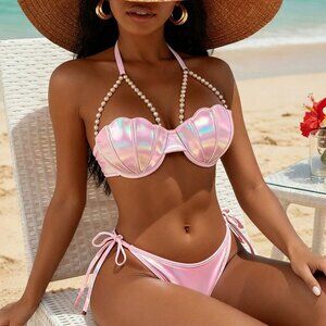 Pink metallic Mermaid Women's Sexy Bikini Swimsuit